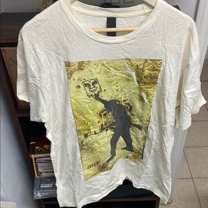 Vintage Obey Graphic Print T-Shirt in Cream